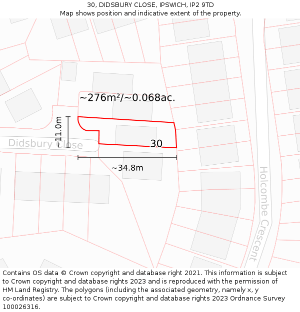 30, DIDSBURY CLOSE, IPSWICH, IP2 9TD: Plot and title map