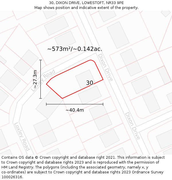 30, DIXON DRIVE, LOWESTOFT, NR33 9PE: Plot and title map