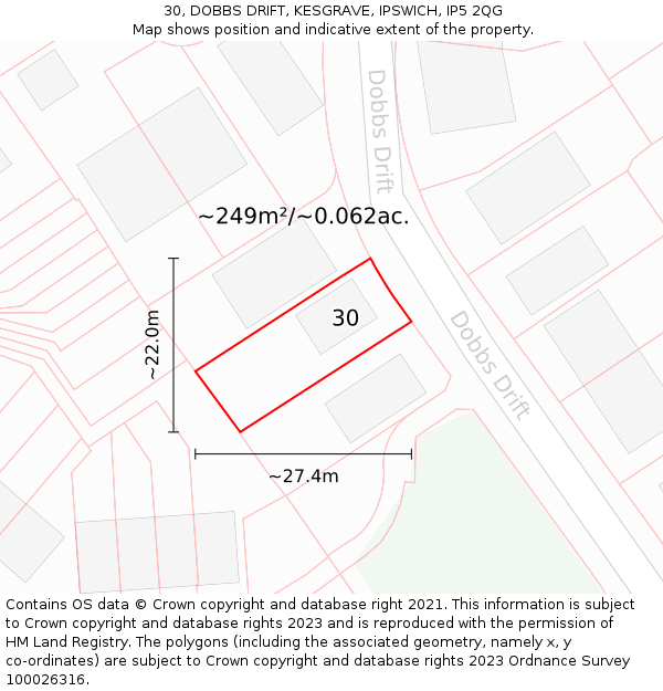30, DOBBS DRIFT, KESGRAVE, IPSWICH, IP5 2QG: Plot and title map