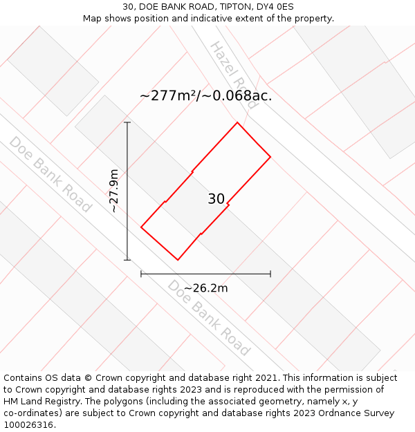 30, DOE BANK ROAD, TIPTON, DY4 0ES: Plot and title map
