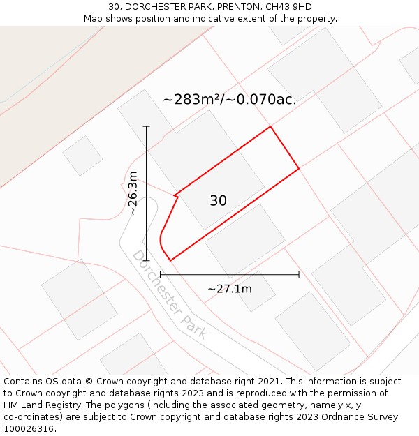30, DORCHESTER PARK, PRENTON, CH43 9HD: Plot and title map