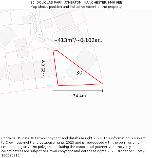 30, DOUGLAS PARK, ATHERTON, MANCHESTER, M46 9EE: Plot and title map