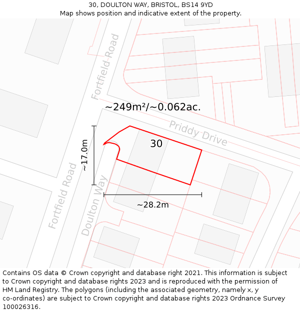 30, DOULTON WAY, BRISTOL, BS14 9YD: Plot and title map