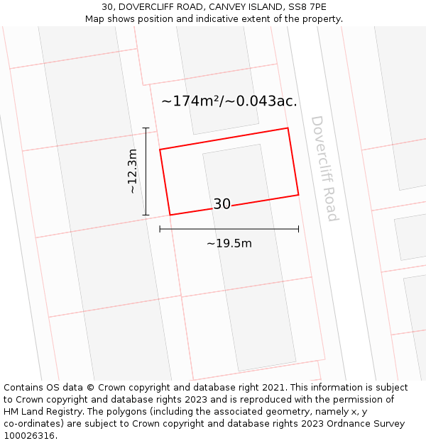 30, DOVERCLIFF ROAD, CANVEY ISLAND, SS8 7PE: Plot and title map