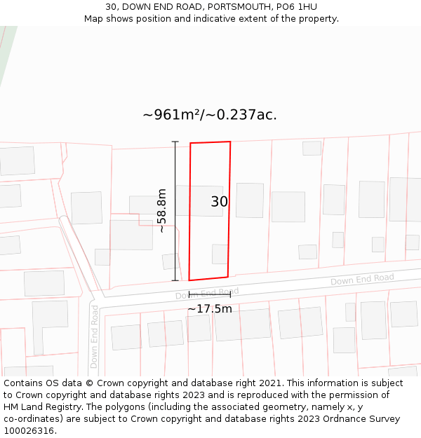 30, DOWN END ROAD, PORTSMOUTH, PO6 1HU: Plot and title map