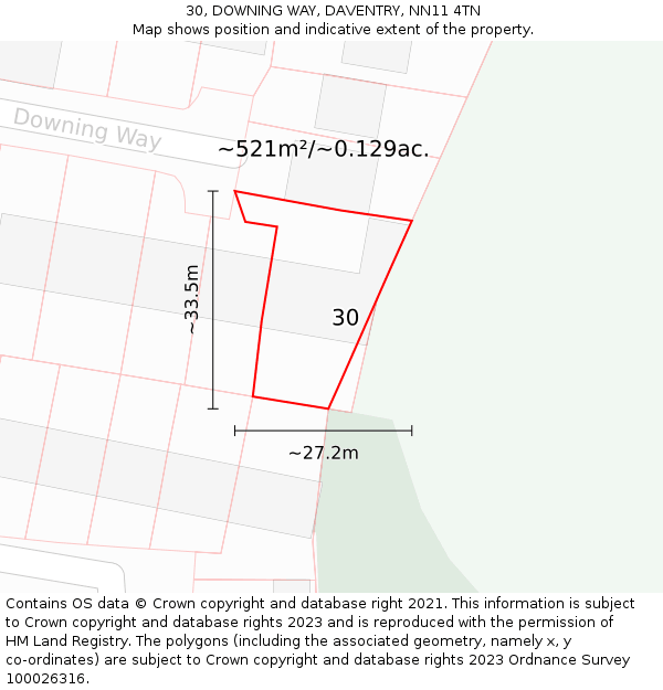 30, DOWNING WAY, DAVENTRY, NN11 4TN: Plot and title map