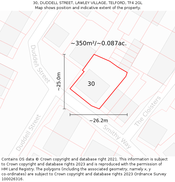 30, DUDDELL STREET, LAWLEY VILLAGE, TELFORD, TF4 2GL: Plot and title map