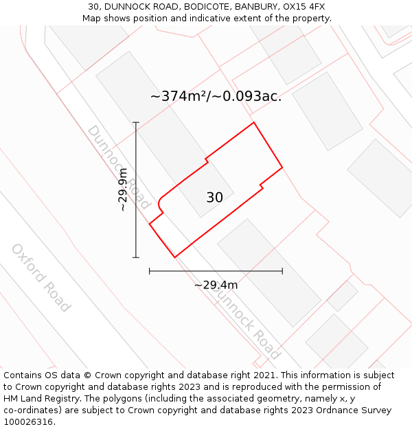 30, DUNNOCK ROAD, BODICOTE, BANBURY, OX15 4FX: Plot and title map