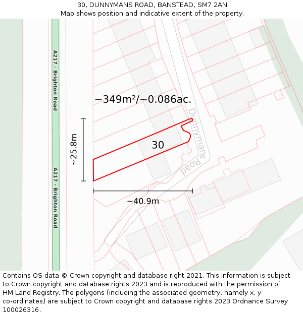 30, DUNNYMANS ROAD, BANSTEAD, SM7 2AN: Plot and title map