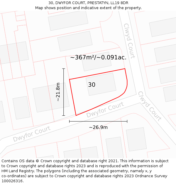 30, DWYFOR COURT, PRESTATYN, LL19 8DR: Plot and title map
