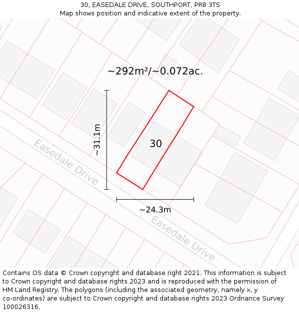 30, EASEDALE DRIVE, SOUTHPORT, PR8 3TS: Plot and title map