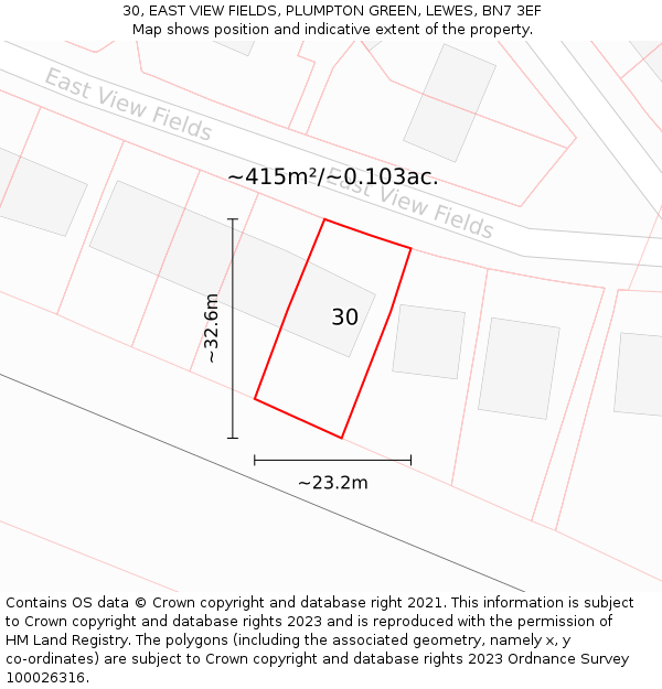 30, EAST VIEW FIELDS, PLUMPTON GREEN, LEWES, BN7 3EF: Plot and title map