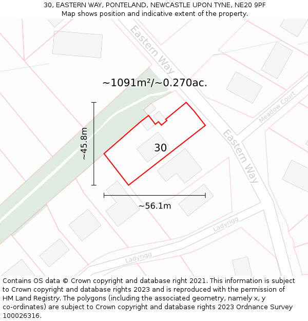 30, EASTERN WAY, PONTELAND, NEWCASTLE UPON TYNE, NE20 9PF: Plot and title map