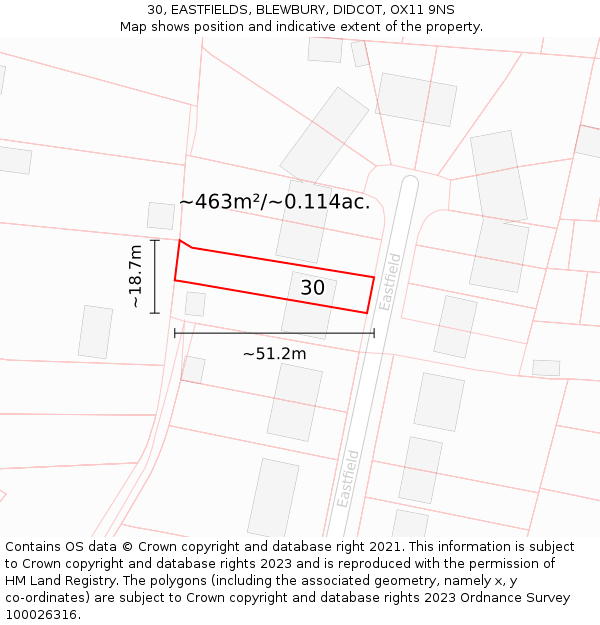 30, EASTFIELDS, BLEWBURY, DIDCOT, OX11 9NS: Plot and title map