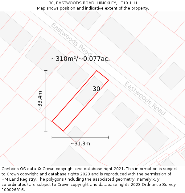 30, EASTWOODS ROAD, HINCKLEY, LE10 1LH: Plot and title map
