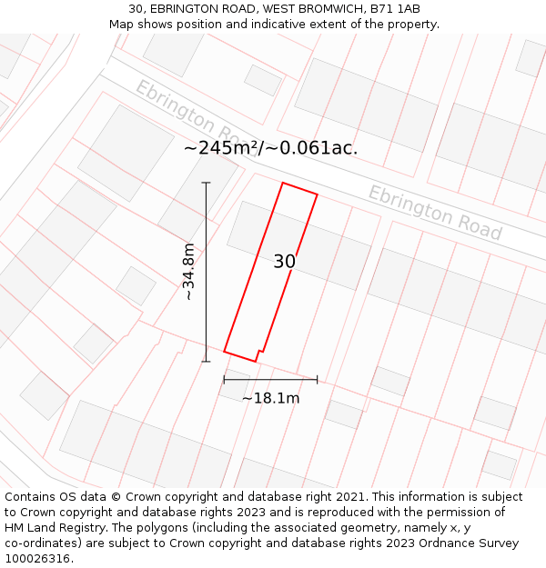 30, EBRINGTON ROAD, WEST BROMWICH, B71 1AB: Plot and title map