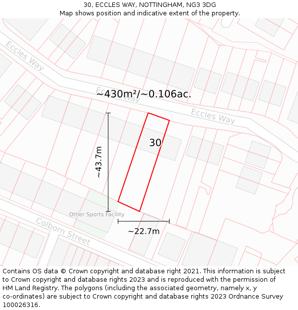 30, ECCLES WAY, NOTTINGHAM, NG3 3DG: Plot and title map