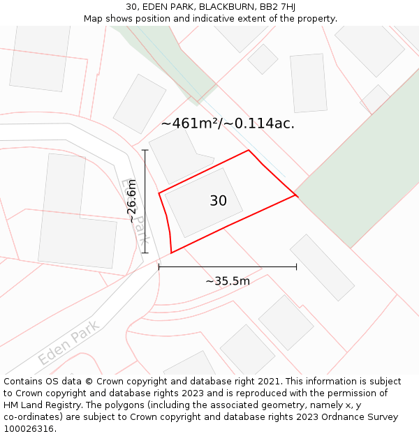 30, EDEN PARK, BLACKBURN, BB2 7HJ: Plot and title map