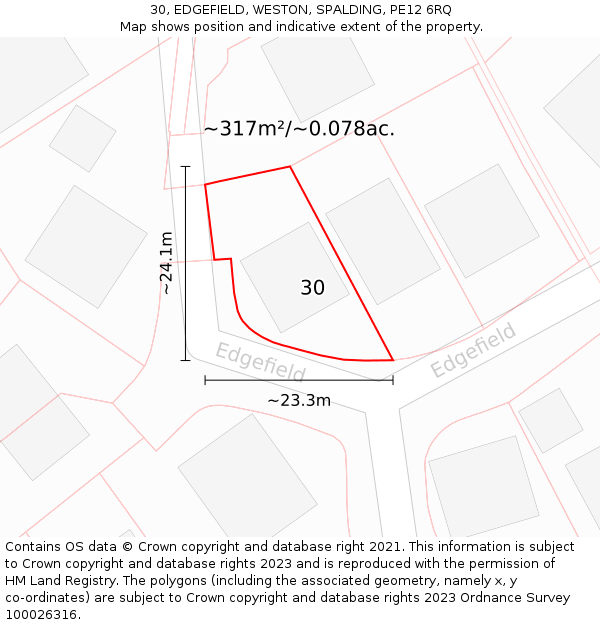 30, EDGEFIELD, WESTON, SPALDING, PE12 6RQ: Plot and title map