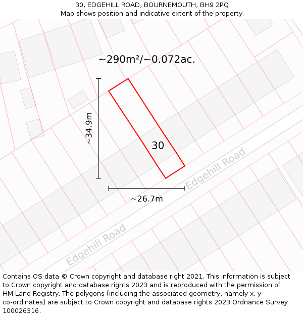 30, EDGEHILL ROAD, BOURNEMOUTH, BH9 2PQ: Plot and title map