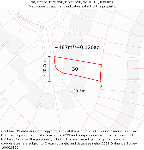 30, EDSTONE CLOSE, DORRIDGE, SOLIHULL, B93 8DP: Plot and title map