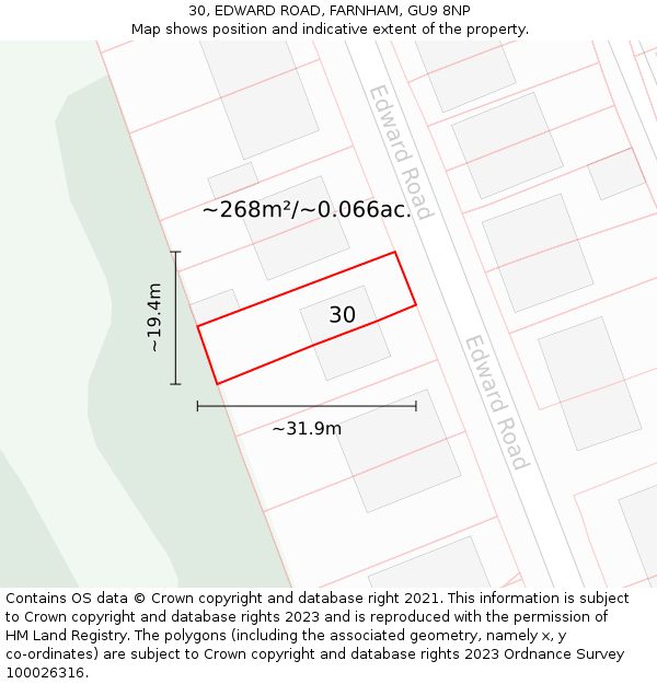 30, EDWARD ROAD, FARNHAM, GU9 8NP: Plot and title map