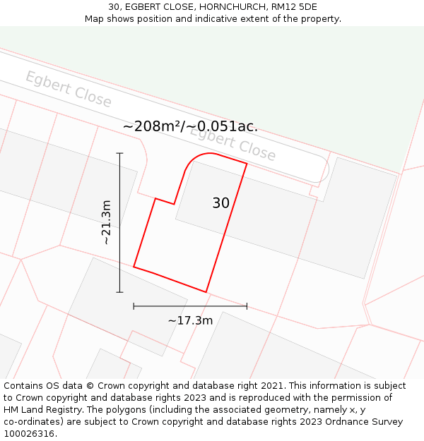 30, EGBERT CLOSE, HORNCHURCH, RM12 5DE: Plot and title map