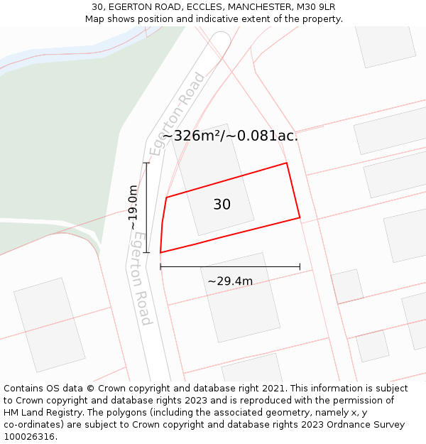30, EGERTON ROAD, ECCLES, MANCHESTER, M30 9LR: Plot and title map