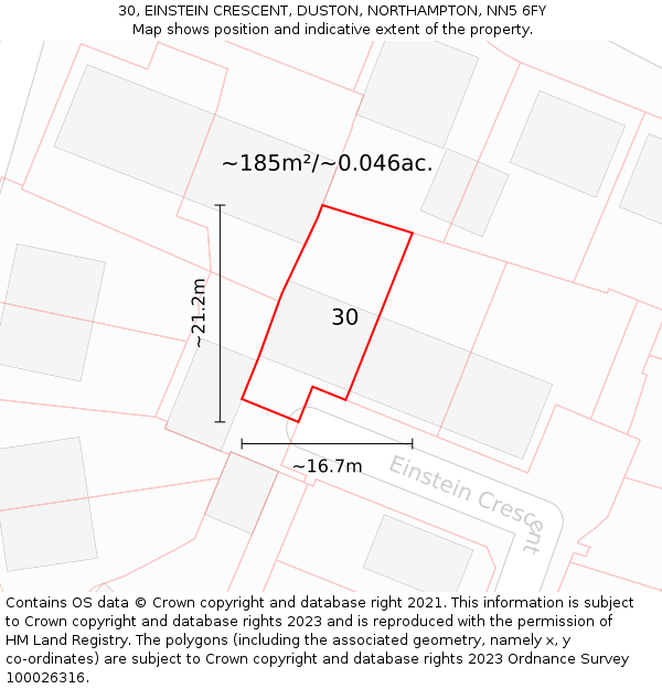 30, EINSTEIN CRESCENT, DUSTON, NORTHAMPTON, NN5 6FY: Plot and title map