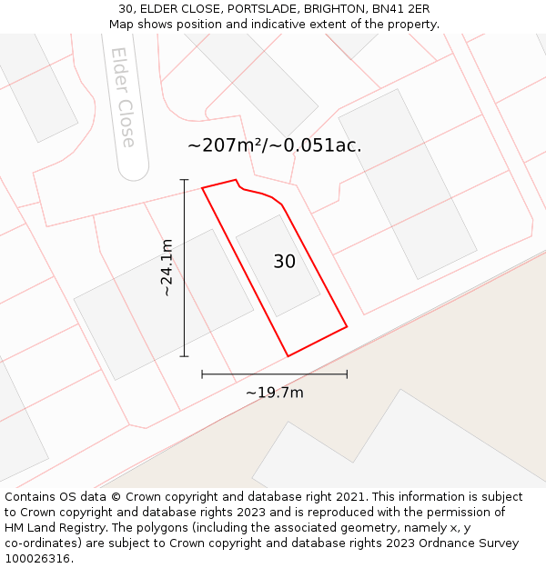 30, ELDER CLOSE, PORTSLADE, BRIGHTON, BN41 2ER: Plot and title map