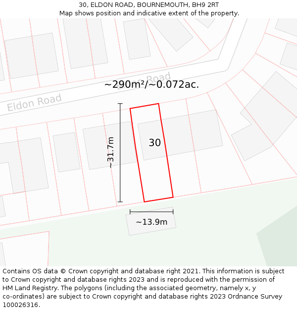 30, ELDON ROAD, BOURNEMOUTH, BH9 2RT: Plot and title map