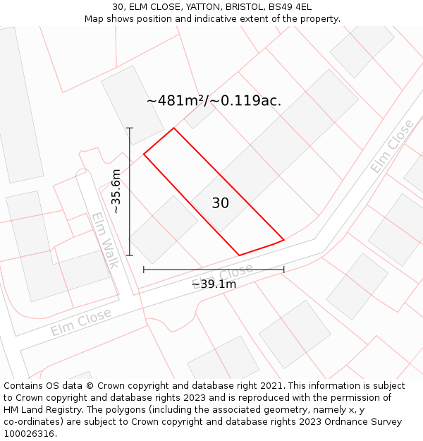 30, ELM CLOSE, YATTON, BRISTOL, BS49 4EL: Plot and title map