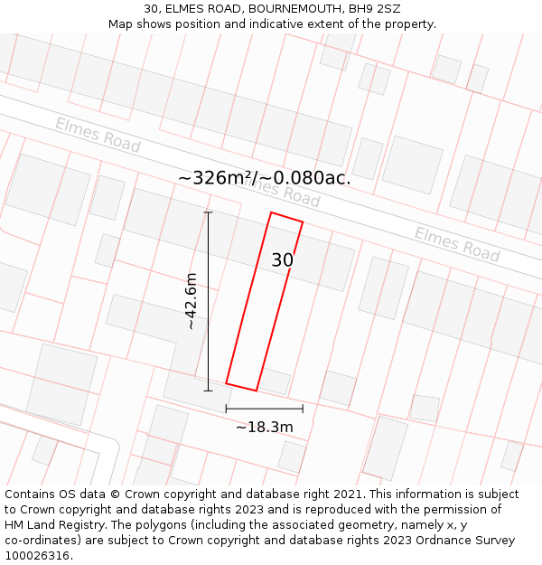 30, ELMES ROAD, BOURNEMOUTH, BH9 2SZ: Plot and title map