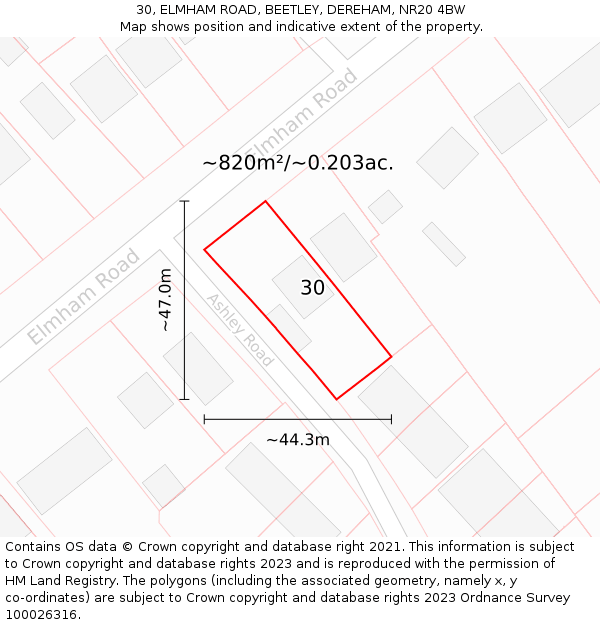 30, ELMHAM ROAD, BEETLEY, DEREHAM, NR20 4BW: Plot and title map