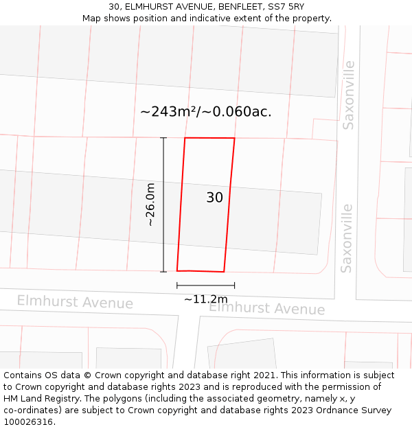 30, ELMHURST AVENUE, BENFLEET, SS7 5RY: Plot and title map