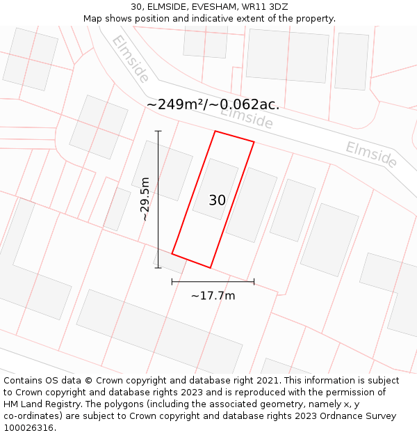30, ELMSIDE, EVESHAM, WR11 3DZ: Plot and title map