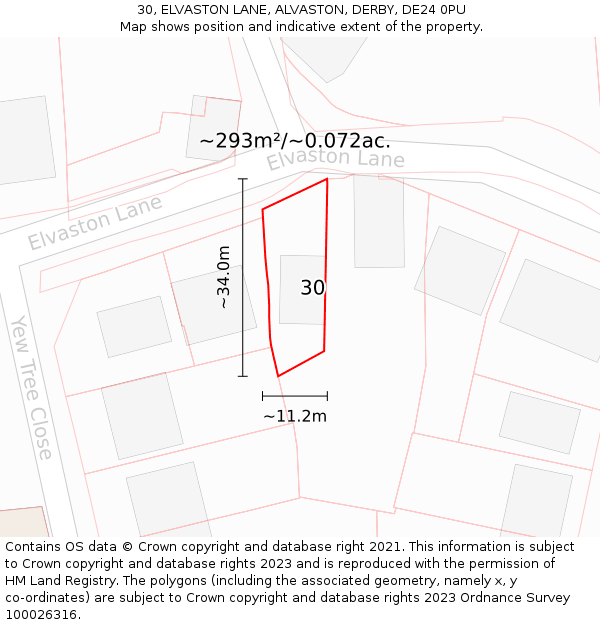 30, ELVASTON LANE, ALVASTON, DERBY, DE24 0PU: Plot and title map