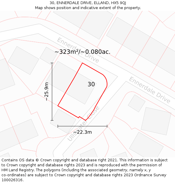 30, ENNERDALE DRIVE, ELLAND, HX5 9QJ: Plot and title map