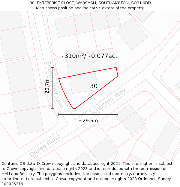 30, ENTERPRISE CLOSE, WARSASH, SOUTHAMPTON, SO31 9BD: Plot and title map