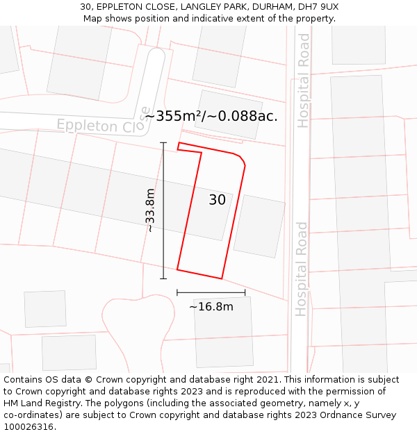 30, EPPLETON CLOSE, LANGLEY PARK, DURHAM, DH7 9UX: Plot and title map