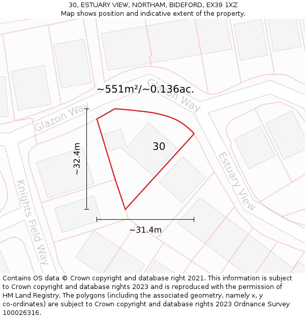 30, ESTUARY VIEW, NORTHAM, BIDEFORD, EX39 1XZ: Plot and title map