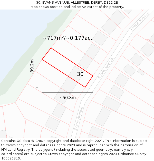 30, EVANS AVENUE, ALLESTREE, DERBY, DE22 2EJ: Plot and title map
