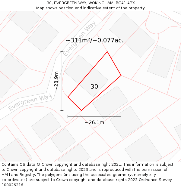 30, EVERGREEN WAY, WOKINGHAM, RG41 4BX: Plot and title map