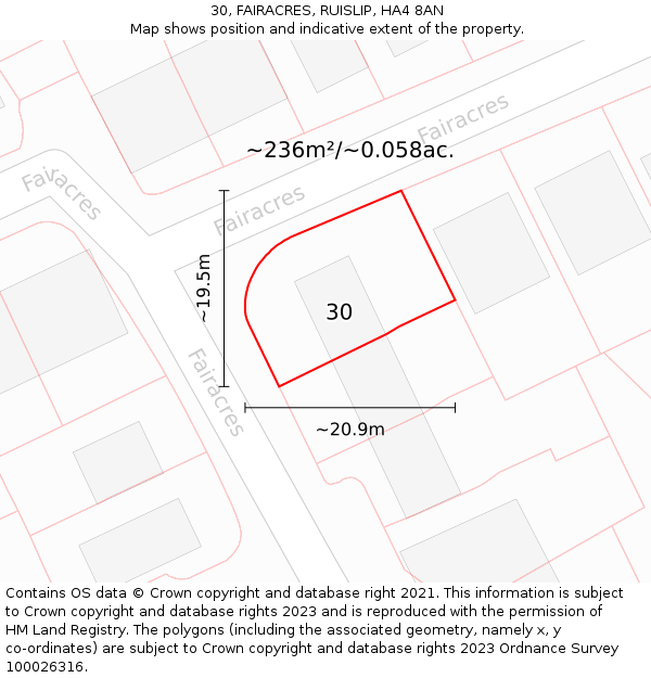 30, FAIRACRES, RUISLIP, HA4 8AN: Plot and title map