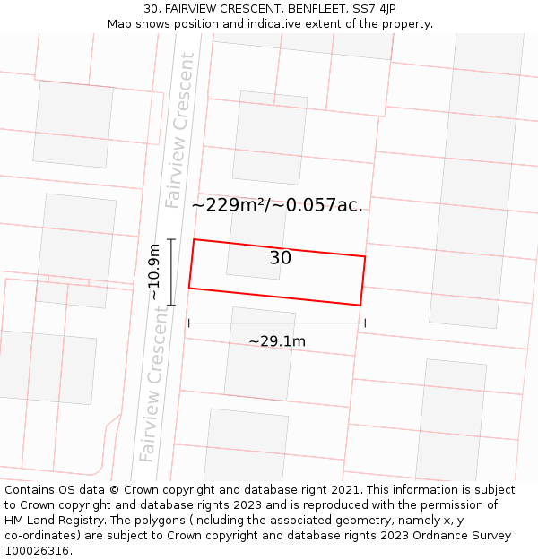 30, FAIRVIEW CRESCENT, BENFLEET, SS7 4JP: Plot and title map