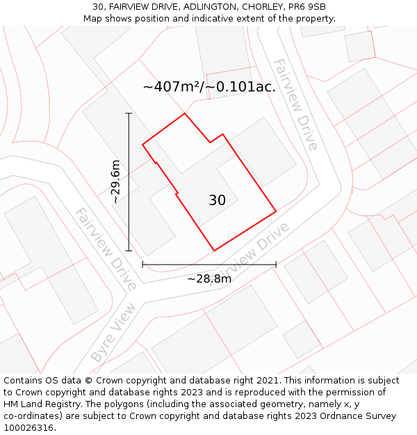 30, FAIRVIEW DRIVE, ADLINGTON, CHORLEY, PR6 9SB: Plot and title map