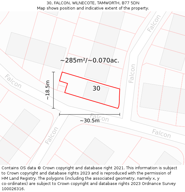 30, FALCON, WILNECOTE, TAMWORTH, B77 5DN: Plot and title map