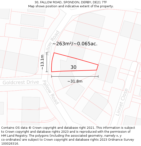30, FALLOW ROAD, SPONDON, DERBY, DE21 7TF: Plot and title map