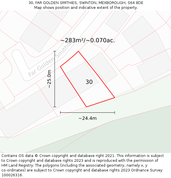 30, FAR GOLDEN SMITHIES, SWINTON, MEXBOROUGH, S64 8DE: Plot and title map