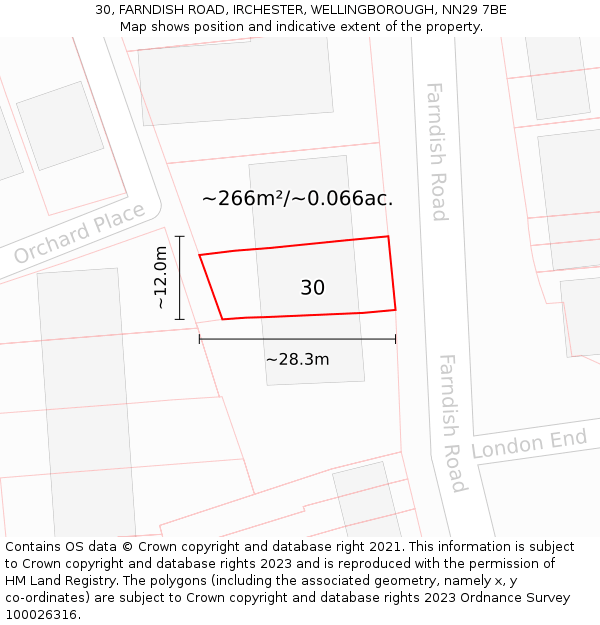 30, FARNDISH ROAD, IRCHESTER, WELLINGBOROUGH, NN29 7BE: Plot and title map